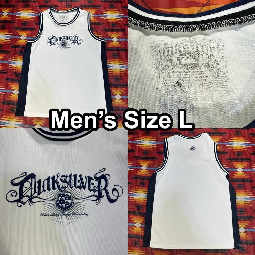 Y2K Quicksilver White Basketball Jersey Mens Sz Large Sleeveless Logo Athletic